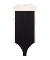 Courrèges Stretch Sheer Bodysuit High Neckline In Black / Sand