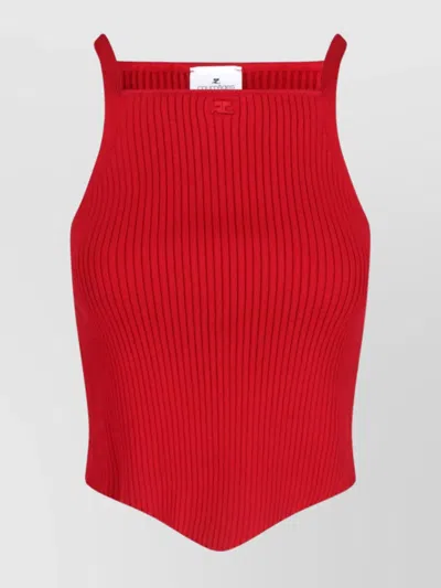 Courrèges Sleeveless High Neck Ribbed Top In Red