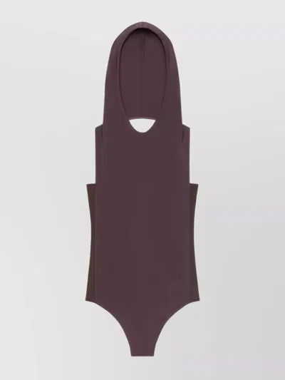 Courrèges Sleeveless Hooded Bodysuit With High Cut Leg In Brown
