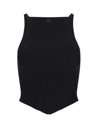 Courrèges Sleeveless Knitted Top In Black