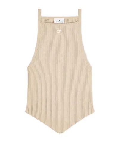 Courrèges Sleeveless Knitted Vest In Brown