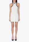 Courrèges White Cotton Mini Dress With Navy Blue Details And Halter Neck In White