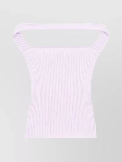 Courrèges Sleeveless Ribbed Knit Off-the-shoulder Top In White