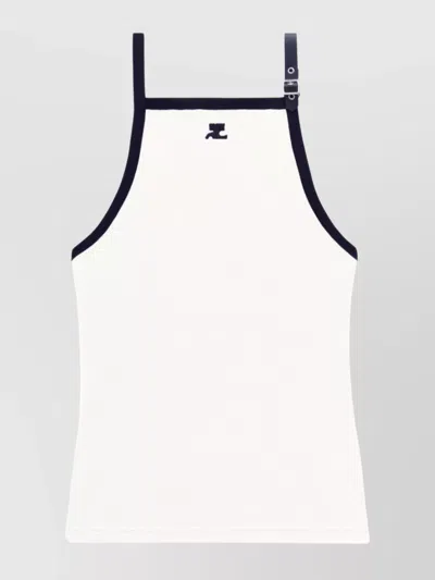 Courrèges Sleeveless Top With Adjustable Straps And Contrast Trim In Heritage White/black