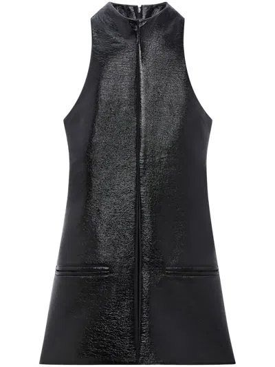 Courrèges Mini Dress With High Neckline And Glossy Finish In Black