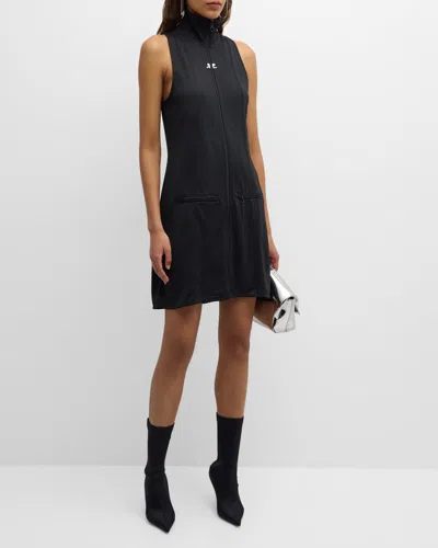 Courrèges Sleeveless Zip-front Interlock Mini Tracksuit Dress In Black