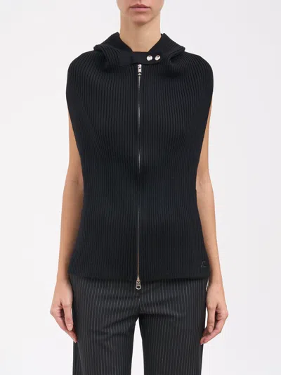 Courrèges Courregès Sleeveless Zipped Wool Cardigan In Black