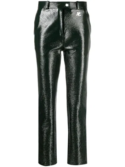 Courrèges Slim-cut Vinyl-effect Trousers In Green
