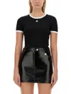 Courrèges Fitted Black T-shirt With Contrasting Trim And Embroidered Logo In Black