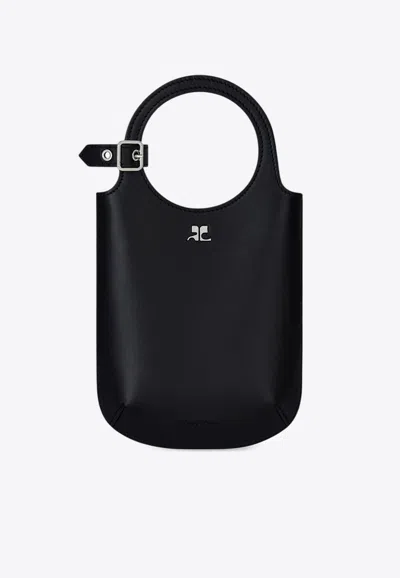 Courrèges Slim Holy Leather Handbag In Black