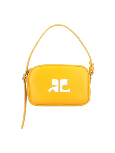 Courrèges Slim Leather Camera Shoulder Bag In Yellow