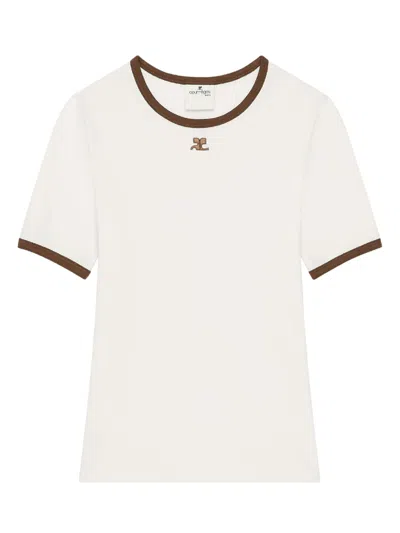 Courrèges Slim-fit Cotton Logo T-shirt With Contrast Trim In White