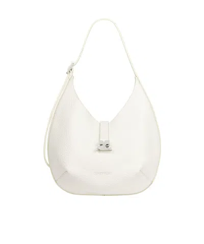 Courrèges Small Hobo Grained Leather Tote Bag In Inheriting White