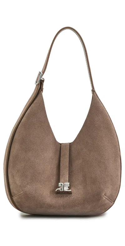 Courrèges Small Holy Suede Hobo Bag Pastel In Brown