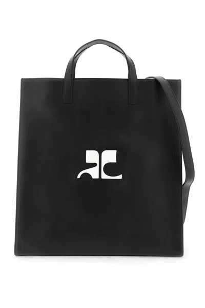Courrèges Smooth Leather Heritage Tote Bag In 9 In Black