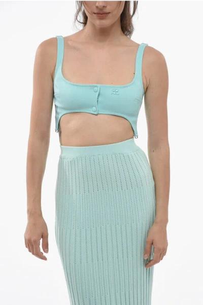Courrèges Snap Buttoned Bra Top With Braces In Blue