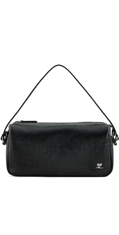Courrèges Rectangular Shoulder Bag Glossy Finish Strap In Black