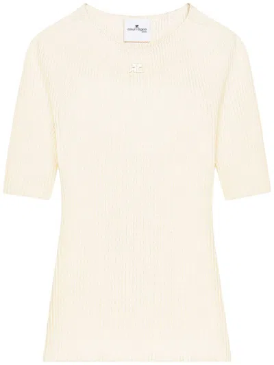 Courrèges Solar Crewneck Short-sleeved Jumper In Beige