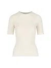 Courrèges White Ribbed Sweater In Cotton And Wool In Cream