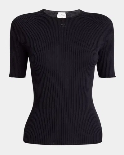 Courrèges Solar Light Rib Short-sleeve Sweater In Navy