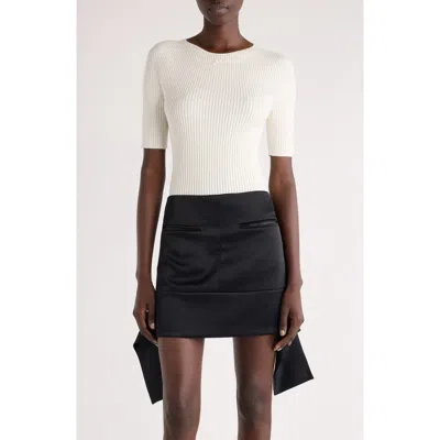 COURRÈGES COURRÈGES SOLAR LIGHT SHORT SLEEVE COTTON & MERINO WOOL RIB SWEATER