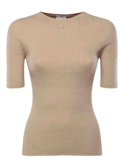Courrèges Solar Ribbed Sweater In Neutral