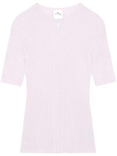 Courrèges Logo-embroidered Cotton-blend Top In Pink