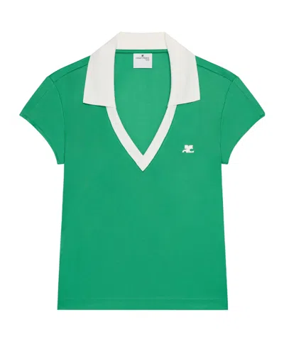 Courrèges Sports Cropped Polo In Green