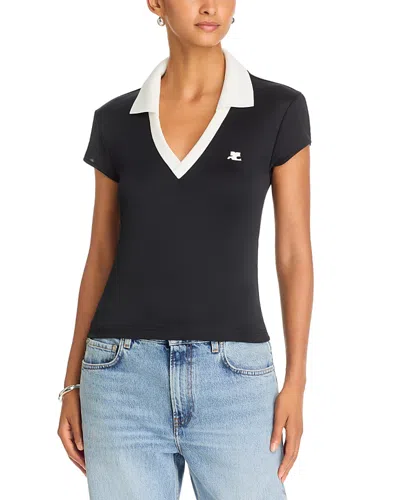 Courrèges Sports Cropped Polo Shirt In Black