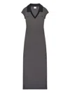 Courrèges Polo Long Dress Short Sleeves Slit In Gray