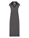 Courrèges Polo Long Dress Short Sleeves Slit In Gray
