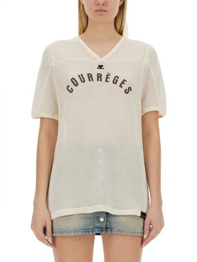 Courrèges Sporty V-neck T-shirt In Neutral