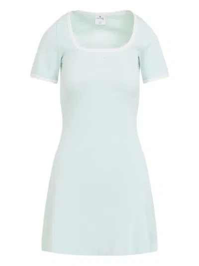 Courrèges Square Neck Logo Dress In Blue