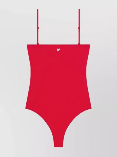 Courrèges Square Neck One-piece With Adjustable Straps In Red