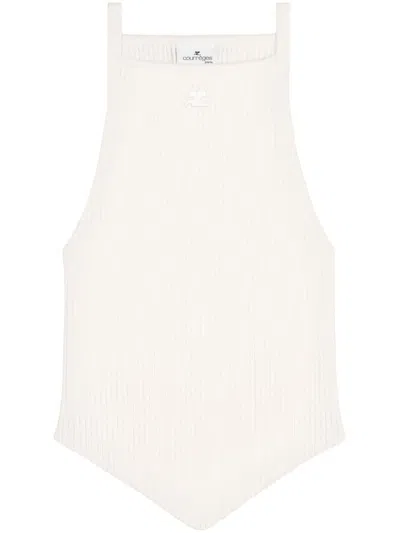 Courrèges Square Neck Sleeveless Knit Top In White