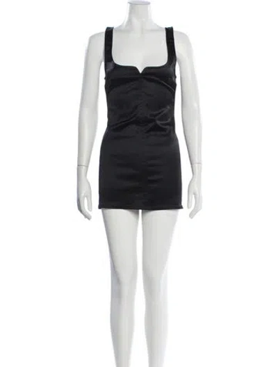 Pre-owned Courrèges Square Neckline Mini Dress In Black