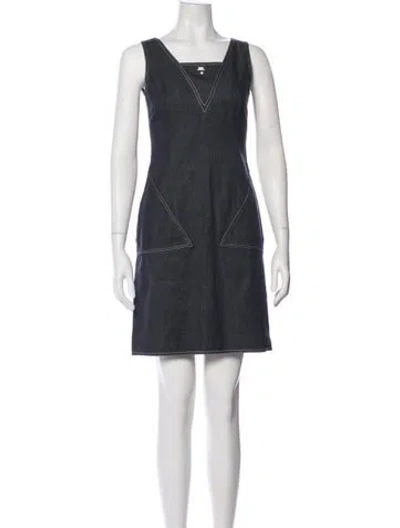 Pre-owned Courrèges Square Neckline Mini Dress In Blue