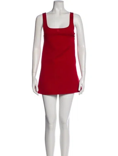 Pre-owned Courrèges Square Neckline Mini Dress In Red