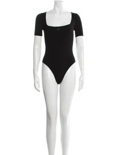 Pre-owned Courrèges Square Neckline Short Sleeve Bodysuit In Black