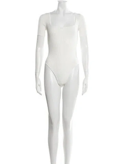 Pre-owned Courrèges Square Neckline Short Sleeve Bodysuit In White