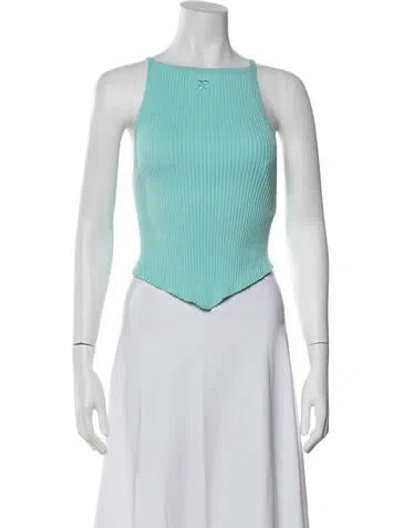 Pre-owned Courrèges Square Neckline Sleeveless Crop Top In Blue