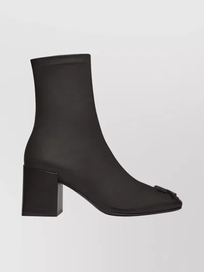 COURRÈGES SQUARE TOE BLOCK HEEL ANKLE BOOTS