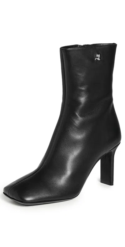 COURRÈGES SQUARE TOE NAPPA ANKLE BOOTS 80MM BLACK