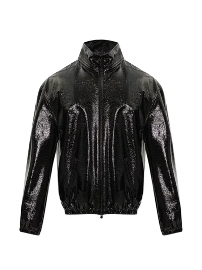 Courrèges Stand-up Collar Vinyl Jacket In Black