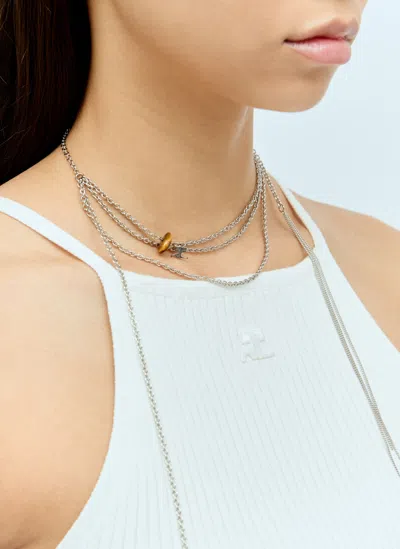 Courrèges Stone Chain Necklaces In Silver