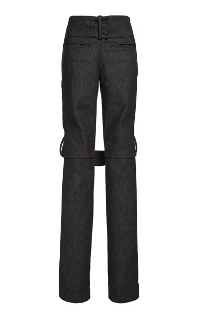 Courrèges Strap Denim Bootcut Pants In Dark Grey
