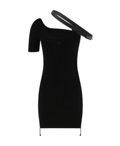 COURRÈGES STRAP-DETAIL ASYMMETRIC RIBBED MINIDRESS