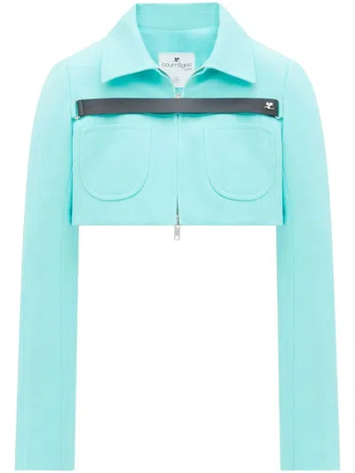 Courrèges Strap-detail Cropped Jacket In Blue