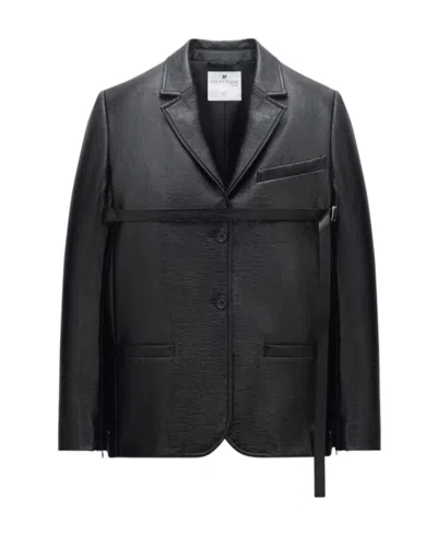 Courrèges Strap-detail Patent-finish Jacket In Black