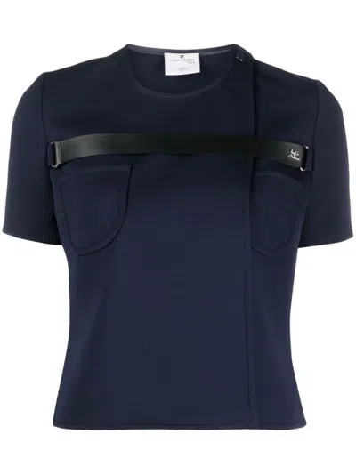Courrèges Logo-plaque Cotton T-shirt In Blau